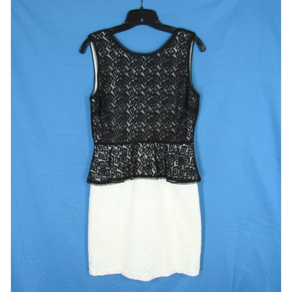 MAX & CLEO Black/White LINED Full Lace BACK-ZIP Sleeveless PEPLUM Sheath Dress 6
